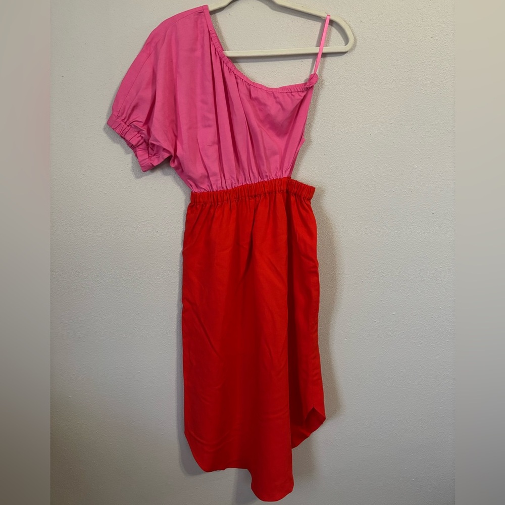 CROSBY by Mollie Burch Pink and Red One-Shoulder Colorblock Dress